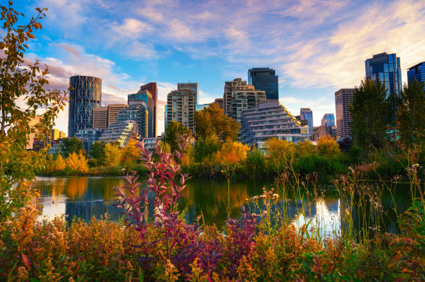 istock Sunset above city skyline of Calgary with Bow River, Canada 1481866017