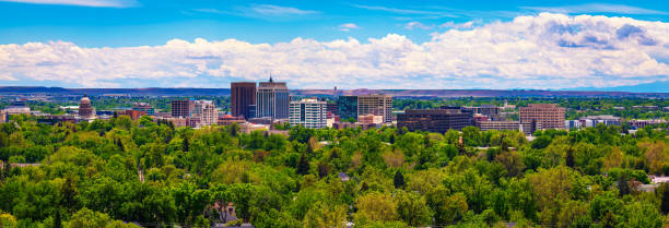Panorama of Boise skyline in Idaho, viewed from Camel's Back Park stock photo