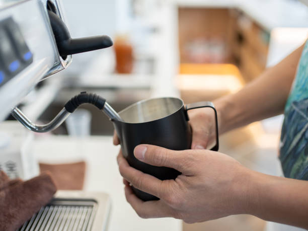 istock Close-up shot of heating milk with coffee machine 1481866190