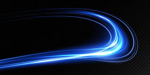 abstrakcyjne linie świetlne ruchu prędkości, niebieskie kolory. lekki codzienny efekt świecenia. fala półkolista, wir krzywej szlaku światła, żarówka światłowodowa png. - wasting time flash stock illustrations