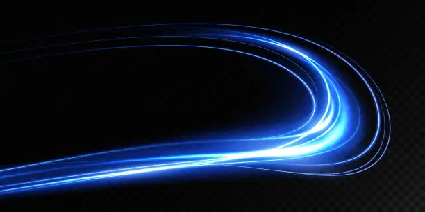 Vector illustration of Abstract light lines of speed movement, blue colors. Light everyday glowing effect. semicircular wave, light trail curve swirl, optical fiber incandescent design.