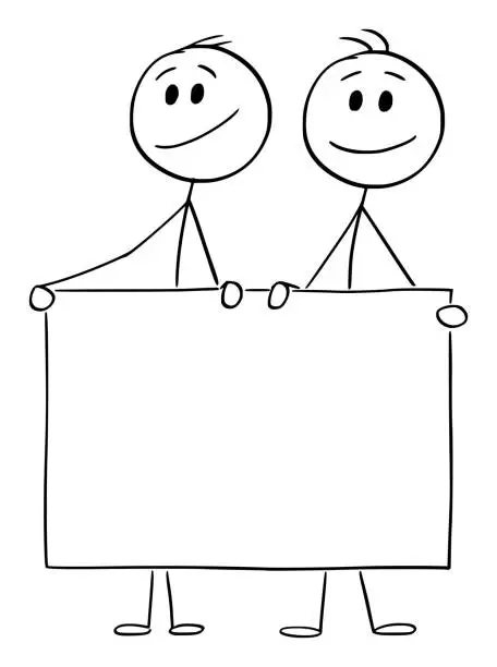 Vector illustration of Two Persons Holding Empty Sign , Vector Cartoon Stick Figure Illustration