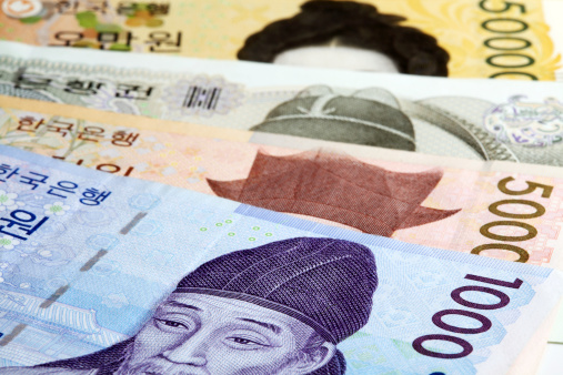 Set of Korean currency in the form of semicircle