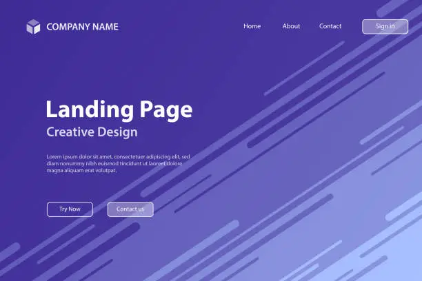 Vector illustration of Landing page Template - Abstract design with diagonal lines - Trendy Blue gradient