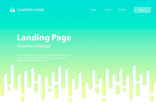 Vector illustration of Landing page Template - Abstract Rounded Lines - Halftone Transition - Green Seamless Background