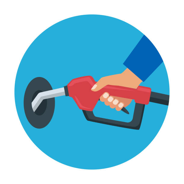 Hand holding gasoline pistol pump fuel nozzle. vector illustration Hand holding gasoline pistol pump fuel nozzle. vector illustration gas pump hand stock illustrations