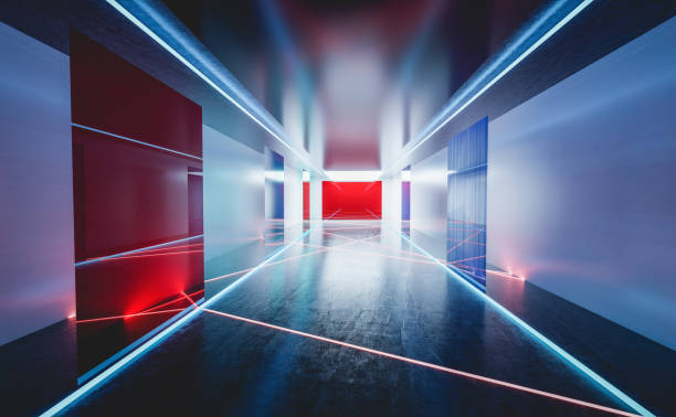 istock Modern urban hall with neon lights and lasers 1481873945