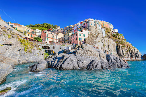 Manarola in Cinque Terre, Italy at summer. Popular tourist destination in Liguria coast.