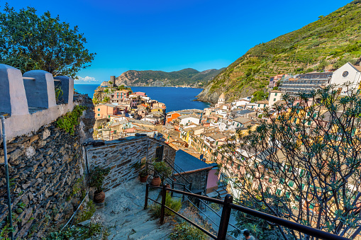 Vernazza in Cinque Terre, Italy. Popular tourist destination in Liguria coast.