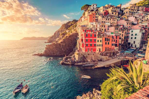 istock Riomaggiore in Cinque Terre, Italy at sunset 1481874098