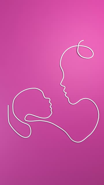 Vertical One Line Art Shape to Symbolize Mother and Baby Connection to Celebrate Mother's Day On Purple in 4K Resolution