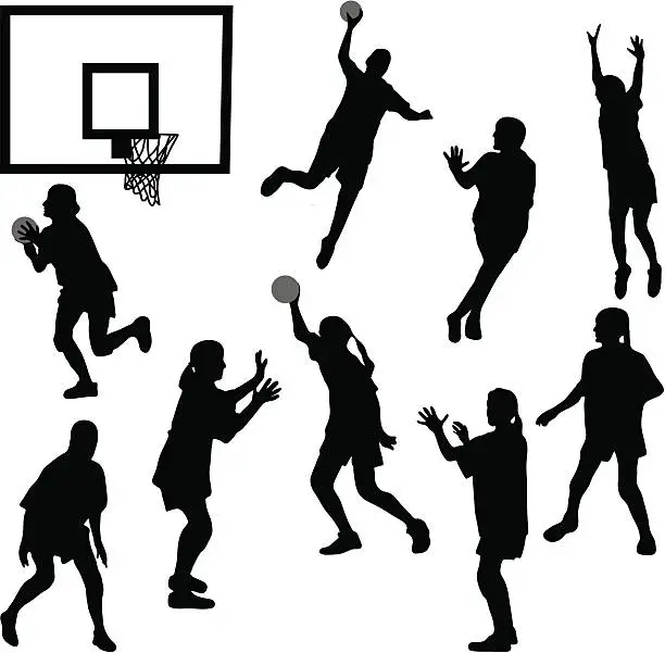 Vector illustration of Female basketball silhouettes