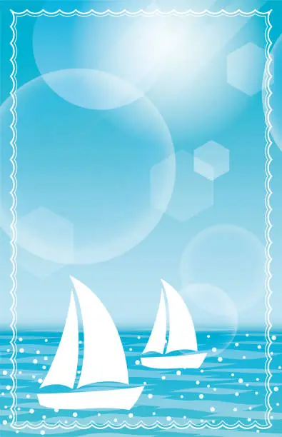 Vector illustration of Vector Seascape Background Illustration With Blue Sky And Yachts.