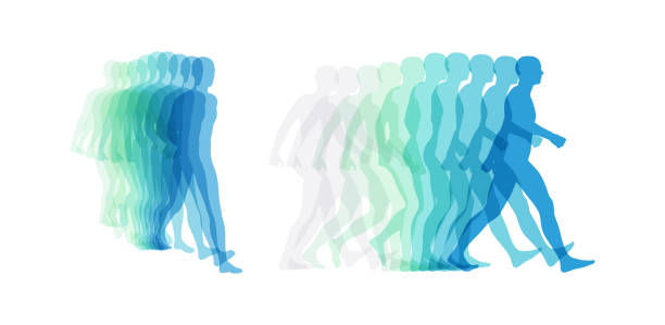 Transparent overlapping colors silhouettes. Walking man. Animation frames. Vector illustration for print, web site, poster, placard or wallpaper. Transparent overlapping colors silhouettes. Walking man. Animation frames. Vector illustration for print, web site, poster, placard or wallpaper. blurred motion people walking stock illustrations