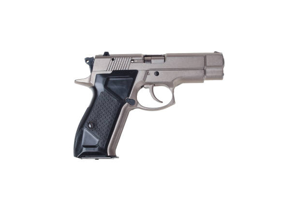 istock Pistol 9 millimeter pistol on a white background. Fort. Silver and black 1481882018