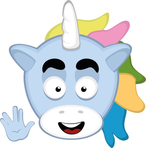 vector head unicorn hand greeting vulcan vector illustration face of a cartoon unicorn with a happy expression, doing the classic vulcan salute with his hand vulcan salute stock illustrations