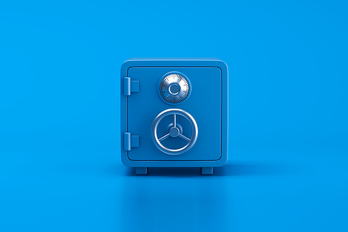 Safe box on blue background