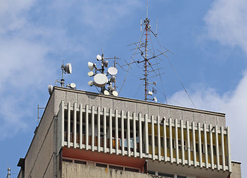 Antennas on the top of a high apartment building