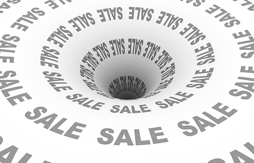 Sale Text flows into a bottomless funnel
