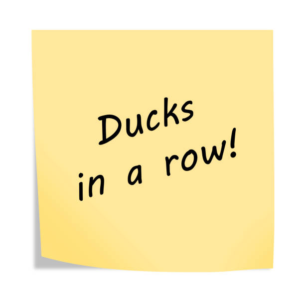 ilustraciones, imágenes clip art, dibujos animados e iconos de stock de ducks in a row 3d illustration post note reminder on white with clipping path - nigel pack