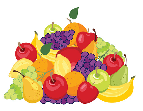 Big pile of fresh fruit on a transparent background