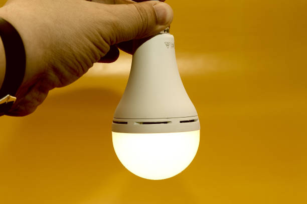istock Turned on energy-saving lamp in a male hand 1481895043