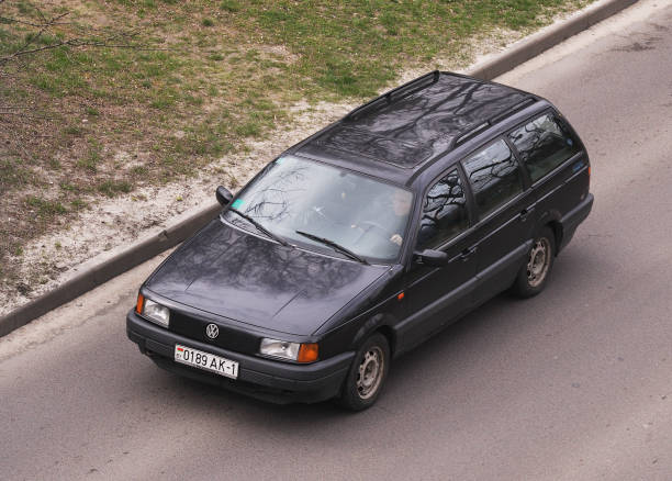 Belarus, Minsk-13.04.2023:Volkswagen Passat B3 moves along the road.
