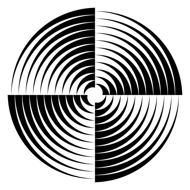 vierteiliges konzentrisch gebogenes dreieck mit kreisförmigem muster - olaser stock-grafiken, -clipart, -cartoons und -symbole