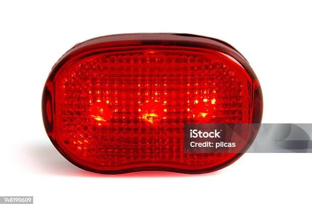 Bicicleta Traseira Lâmpada De Led Vermelho Sobre Fundo Branco - Fotografias de stock e mais imagens de Figura para recortar