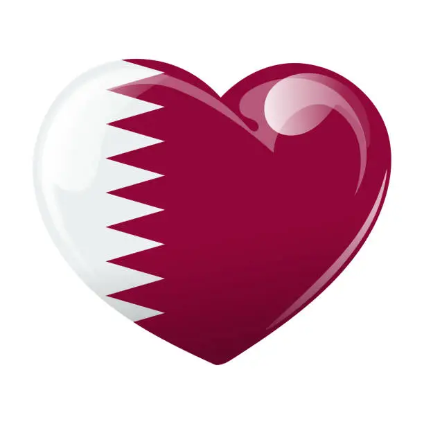 Vector illustration of Flag of Qatar in the shape of a heart. Heart with flag of Qatar.