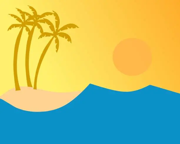 Vector illustration of landscape illustration of a beach scene at sunset in the evening