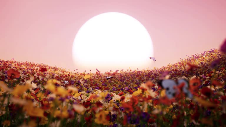 Colorful Springtime Garden - 3D Animation of Flowers and Playful Butterflies