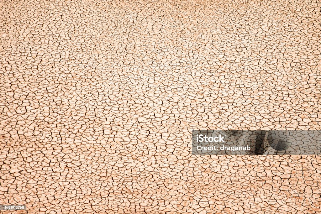 Cracked earth Dry soil at the lake bottom. Arid Climate Stock Photo