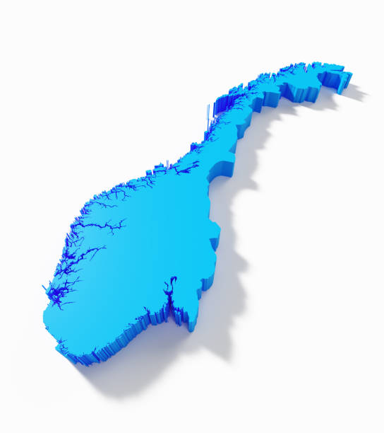International border of Norway on white background. Horizontal composition with clipping path and copy space.