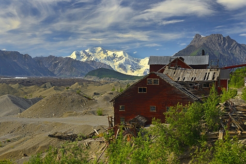 Former mining town was abandoned in 1938 after a majority of the copper and other ore was depleted. Access to Wrangell-St. Elias National Park, UNESCO World Heritage Site, McCarthy, Alaska