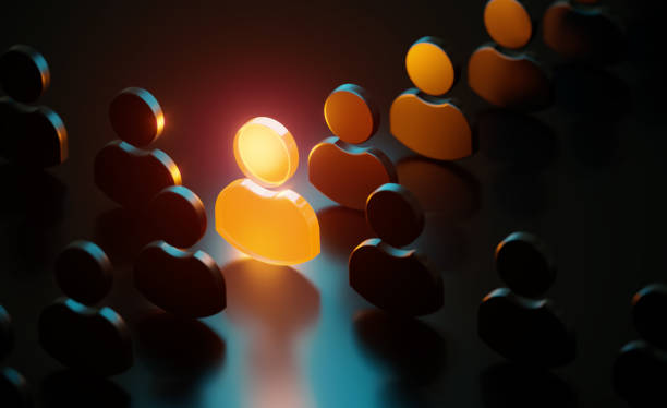 istock Orange Human Symbol Glowing Amid Black Human Symbols On Black Background 1481921033