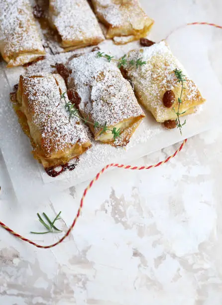 Photo of Homemade single portion apple strudel.