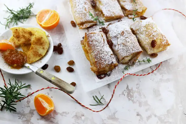 Photo of Homemade single portion apple strudel.