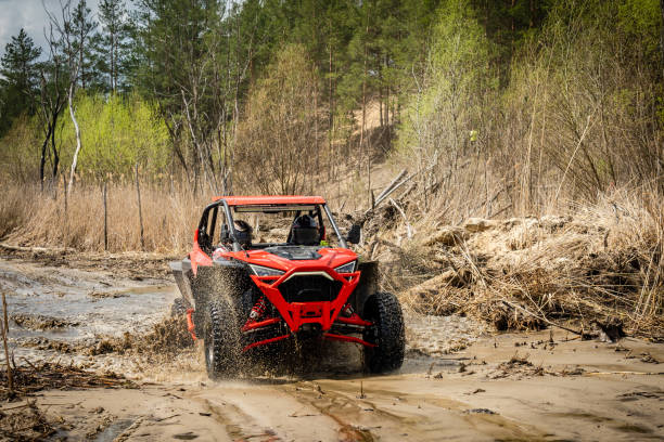 istock Amazing view on ATV Quad rides fast on dirt, quad racing, ATV 4x4. 1481925337