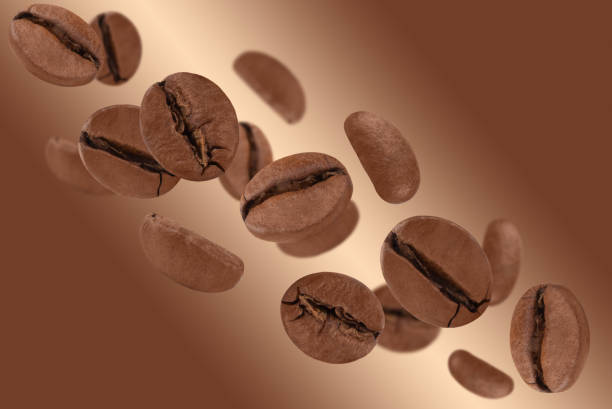 istock Levitation of coffee beans on a brown background. 1481927723