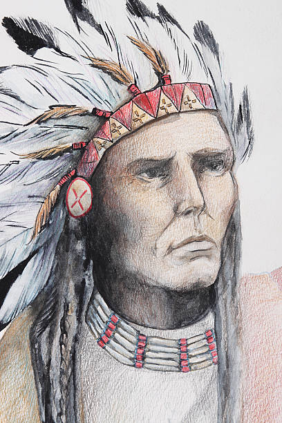 istock color drawing of american indian with feathers 148192884