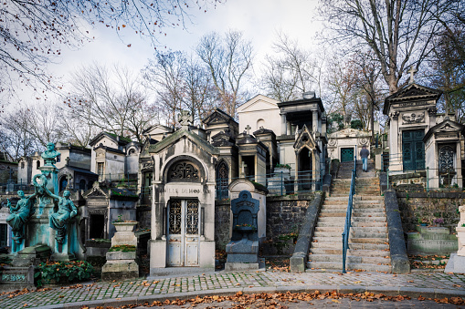 pere lachaise cemetery at sunny winter day