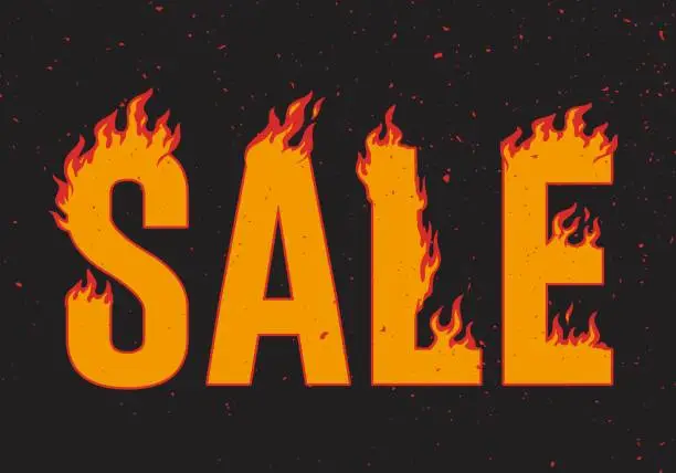 Vector illustration of Burning word sale poster colorful