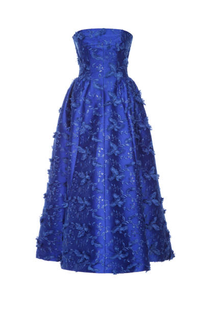 istock Blue long evening dress on white background 1481938573