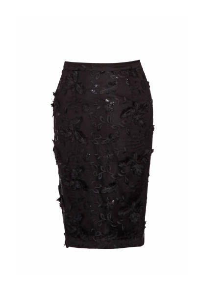 istock Elegant black lacy midi skirt isolated over white 1481938574