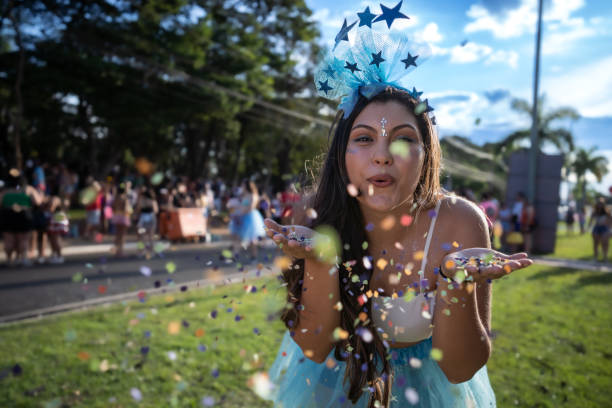 young beautiful woman at brazilian street carnival