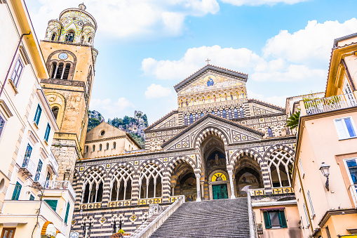 Beautiful Amalfi Cathedral located in the Piazza del Duomo, Amalfi, Italy.