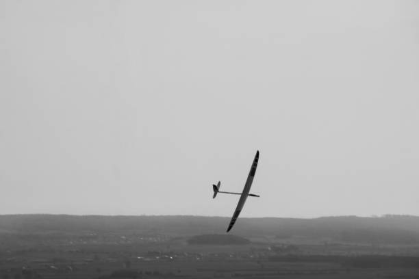 istock Model airplane flies in front of the landscape 1481942850