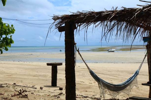 istock Hammock hanging from a wooden tent on the beach sand 1481968943