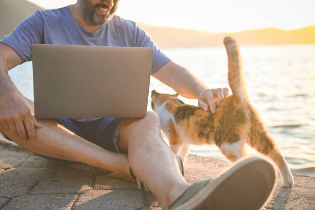 istock mature adult man working on the beach ( laptop) 1481973425